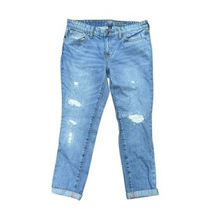 Gap 1969 Boyfriend Fit Rip Repair Distressed Cuffed Ankle Jeans Light Wash 8/29
